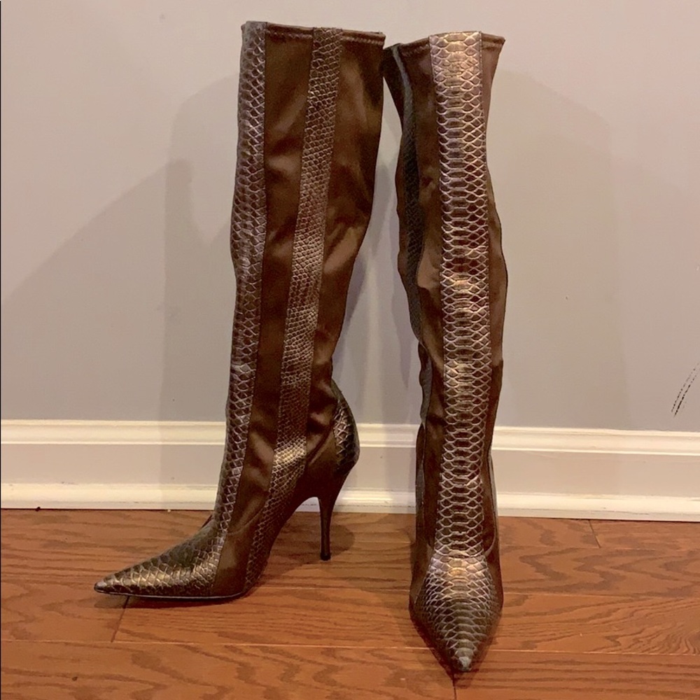 Brown Metallic knee high boots